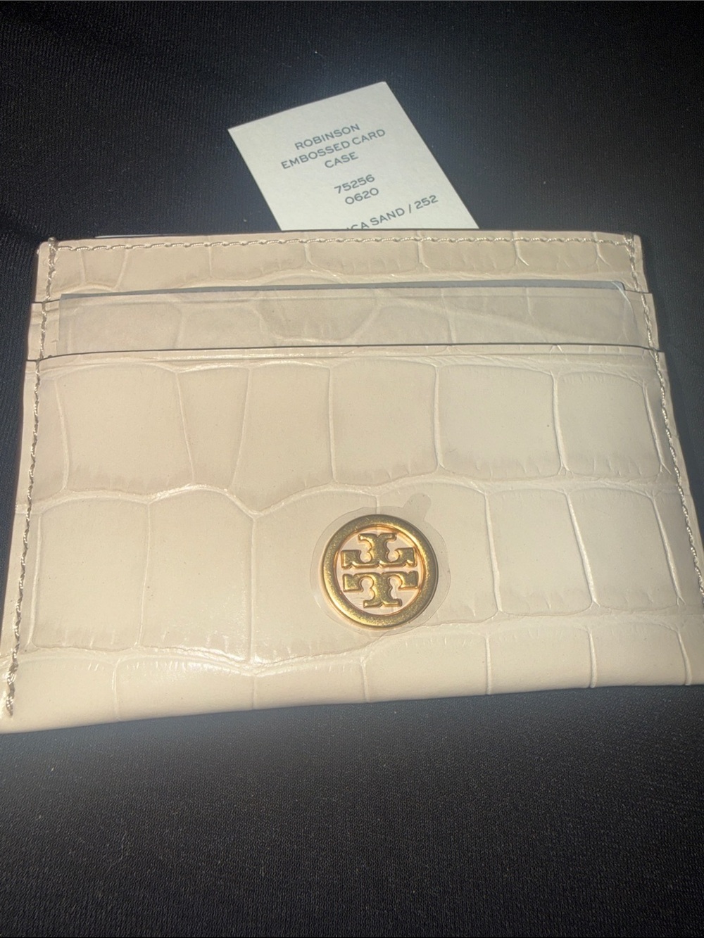 NWT Tory Burch Robinson croc Embossed leather Jamaica sand card case new / tag